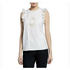 COACH Sleeveless Cotton Ruffle Top